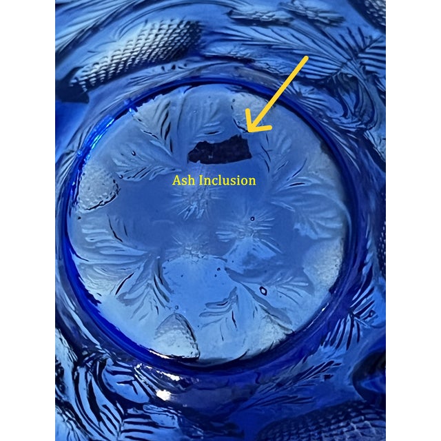 Vintage Mosser Cobalt Blue Pressed Glass Inverted Strawberry Double Handled Vase For Sale - Image 4 of 5