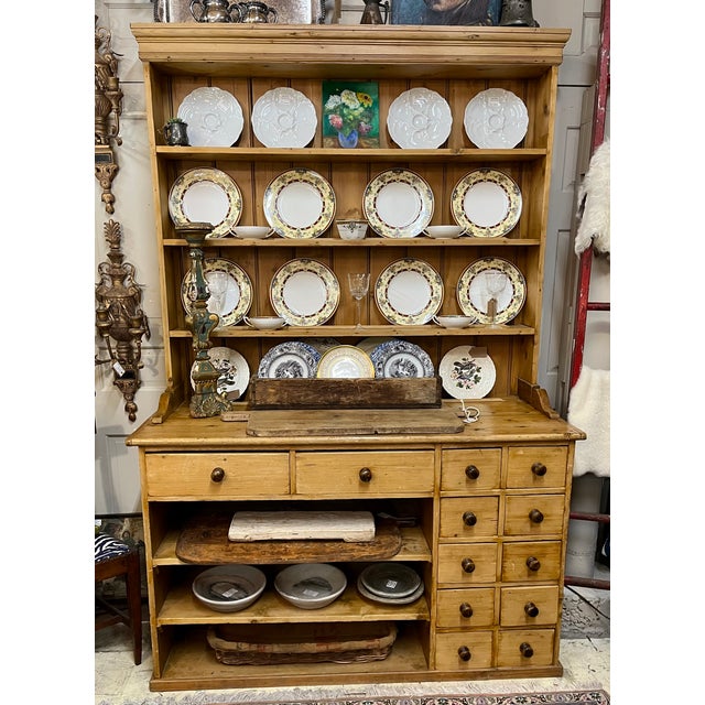 Farmhouse Antique English Pine Stepback Hutch For Sale - Image 3 of 12