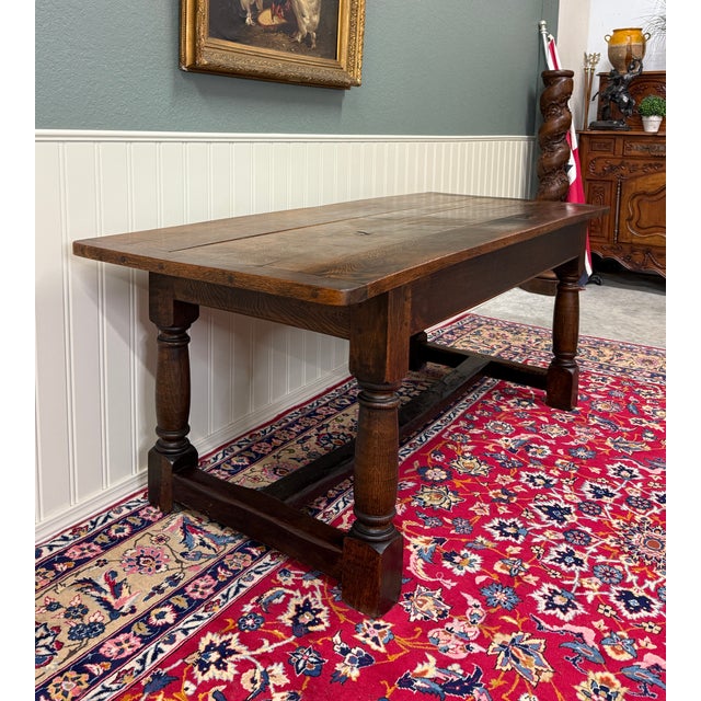 Antique English Country Farm Dining Breakfast Table Farmhouse 75" Wide Oak 19thC For Sale - Image 12 of 16