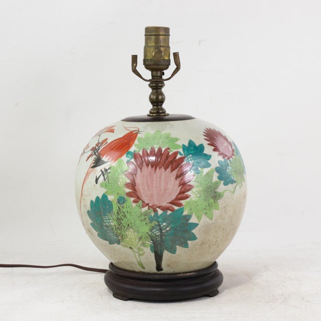 Famille Rose Antique Porcelain Vase Lamp With Bird and Floral Motif on Wood Base For Sale - Image 18 of 18