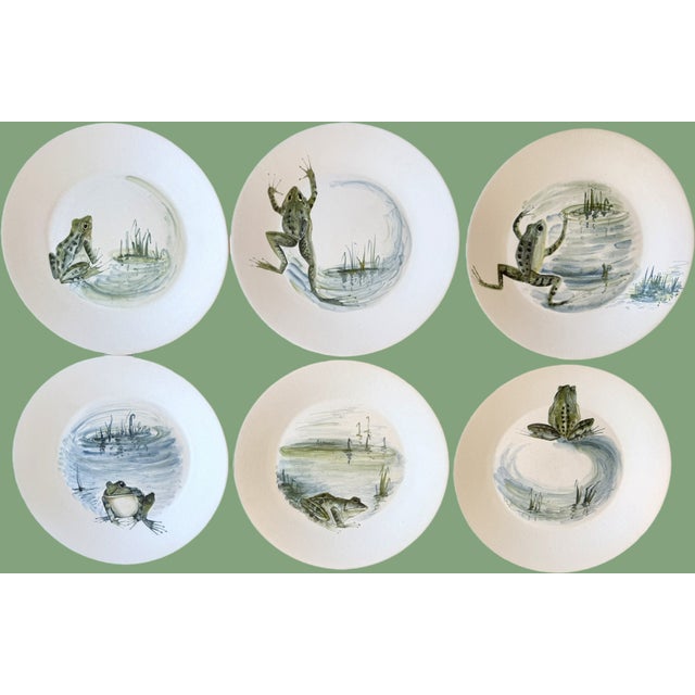 French Vintage Marcel Guillot Ceramic Frog Plates - Set of 6 For Sale - Image 3 of 17