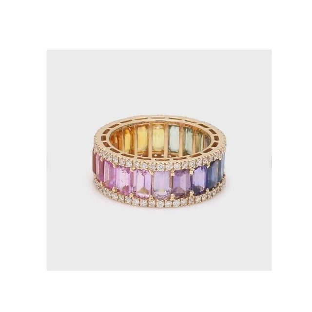Natural 6.29 cts rainbow sapphire & 0.62 cts diamond ring in 14k gold For Sale - Image 15 of 18