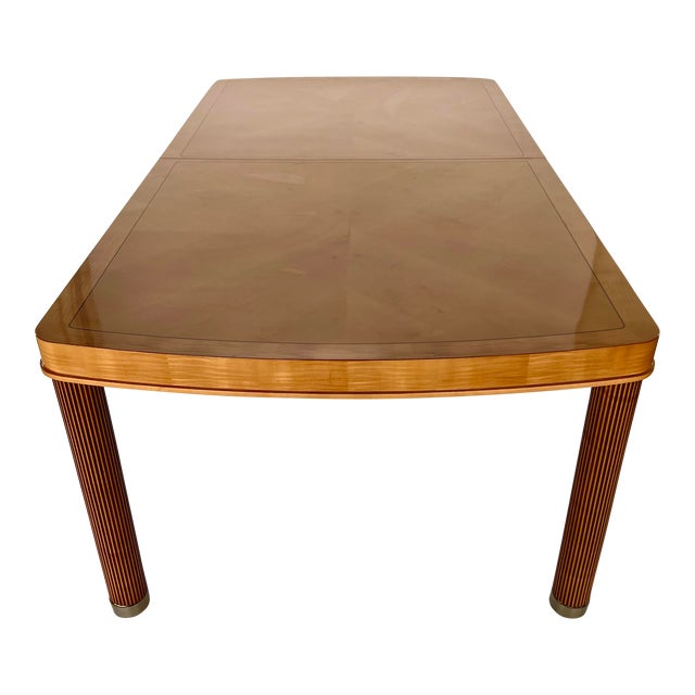 1980s Maple Dining Table With Fluted Legs and Glass Top For Sale