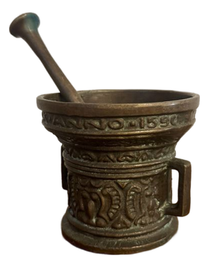 Antique Bronze Pestle and Motar, 1860, Set of 2