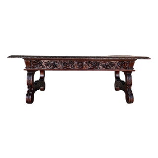 19th Spanish Carved Walnut Renaissance Center or Coffee Table For Sale