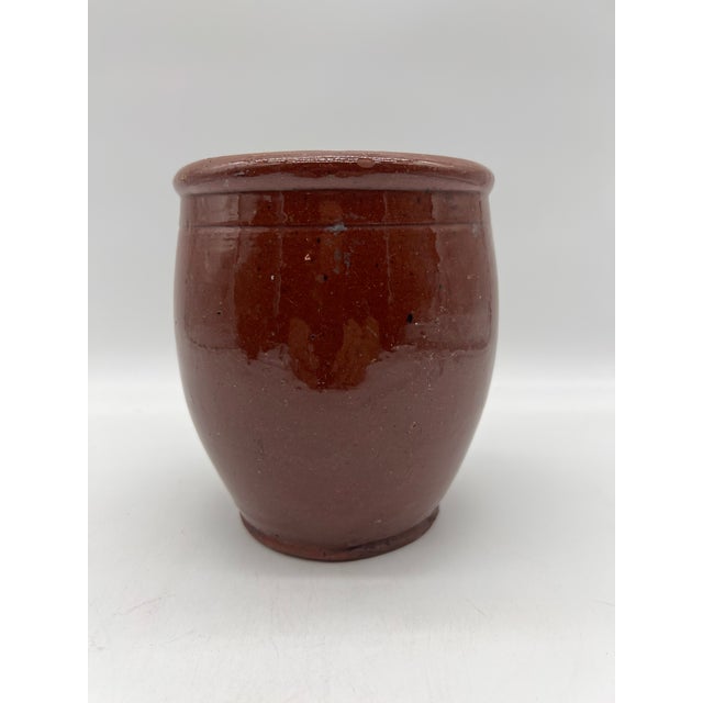 American A Fine Antique Pennsylvania Folk Art Redware Storage Crock, 1850's For Sale - Image 3 of 12