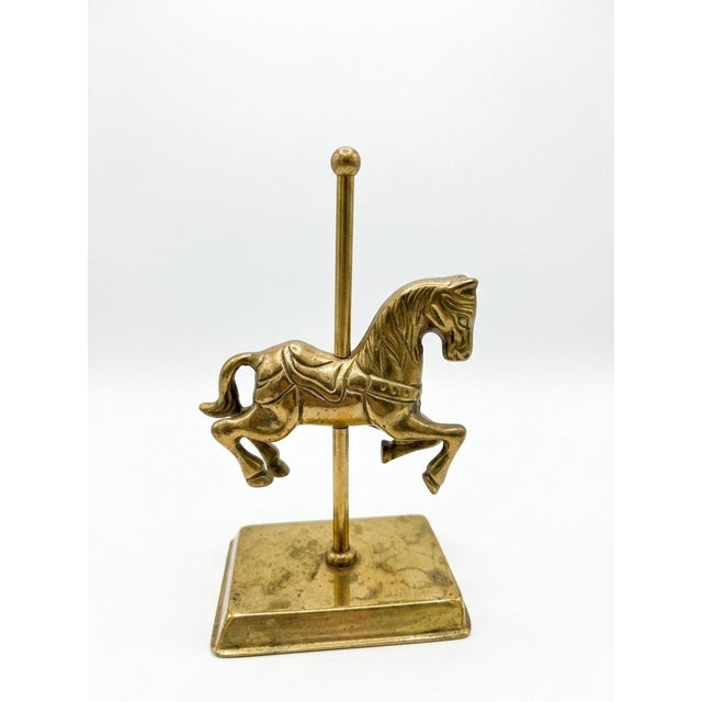 Mid-Century Modern Vintage Solid Brass Carousel Horse & Rocking Horse Figurines – Pair For Sale - Image 3 of 8