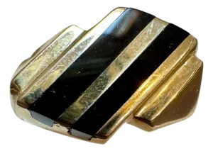 Two Stripes Black Onyx Men's Ring 14 Karat Yellow Gold, Size 11, UNISEX