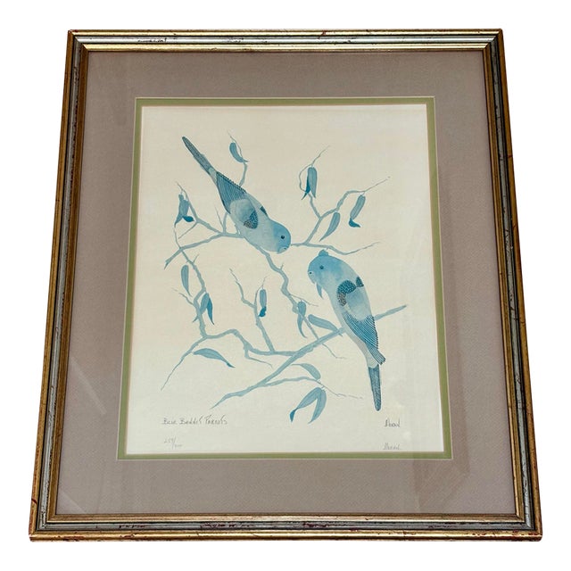 Large Vintage Framed “Blue Bonnet” Parrots Framed Fine Art Print For Sale