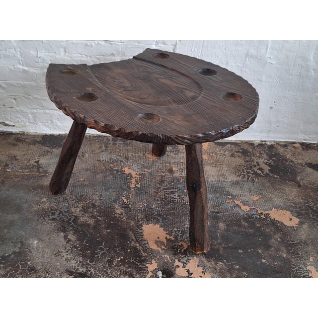 Brown Brutalist Hand-Carved Horse-Shoe Shaped Coffee Table, 1960s For Sale - Image 8 of 9