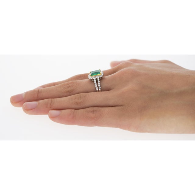 2.06 Carat Old Mine Muzo Colombian Emerald & Diamond Halo Split 18k Ring, Size 7.25 For Sale - Image 10 of 11