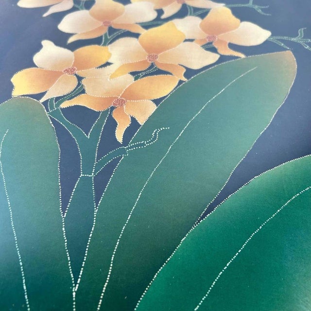 Wood Yūzen Flower Decoration on Silk, Japan, 1950s For Sale - Image 7 of 14