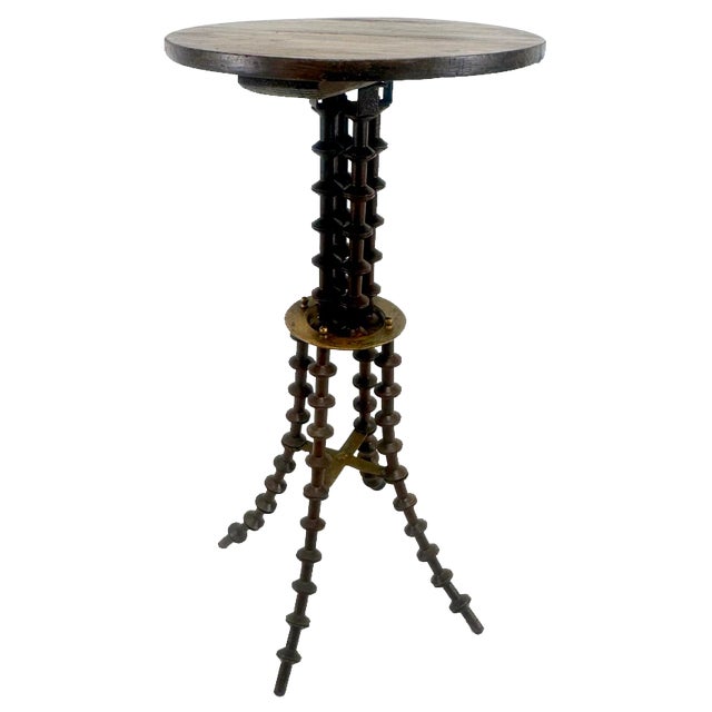 Antique Victorian Folk Art Wood Spool Side Table For Sale