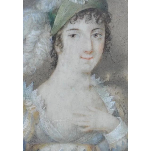 Portraiture Framed 19th Century Portrait Miniature of Woman W/ Elaborate Headdress For Sale - Image 3 of 5