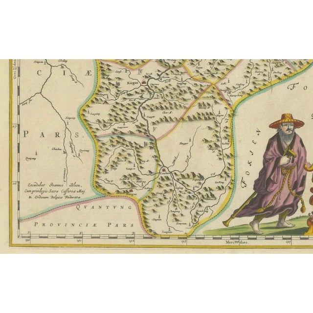 Title: 17th-Century Antique Map of Jiangxi Province, China – "Kiangsi" by Blaeu, Detailed and Vibrantly Colored : This...