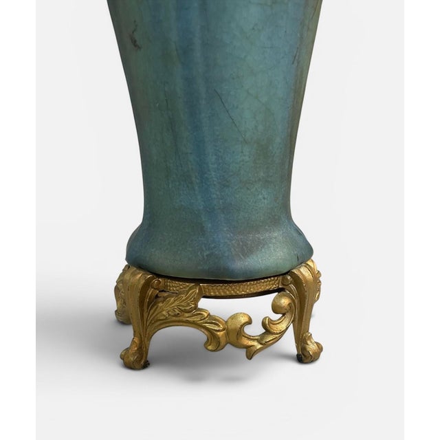Rococo Vintage Pottery Lamp With Gold French Base For Sale - Image 3 of 10