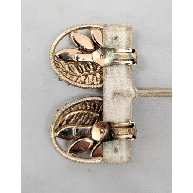1950s Vintage 1950s Signed Napier Goldtone Faux-Topaz & Citrine Fern Clip Earrings-2 Pieces For Sale - Image 5 of 8