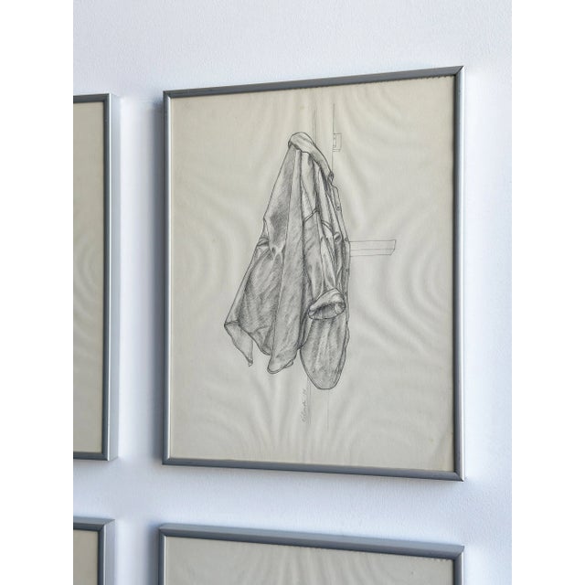 Vintage Quartet of Graphite on Paper Shirt Illustrations, a Set, Circa 1978 For Sale - Image 11 of 17