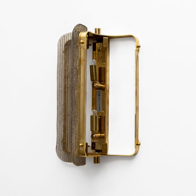 Gray Curved Grey Ribbed Murano Glass and Brass Wall Sconces, 2000, Set of 2 For Sale - Image 8 of 9
