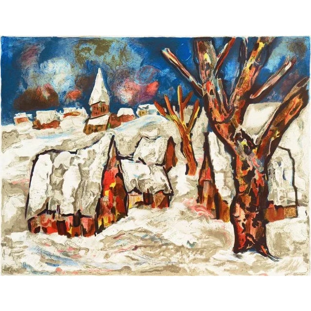 Cream 'Snow Covered Village' by Henri D'Anty, Second Generation School of Paris Post-Impressionist For Sale - Image 8 of 8