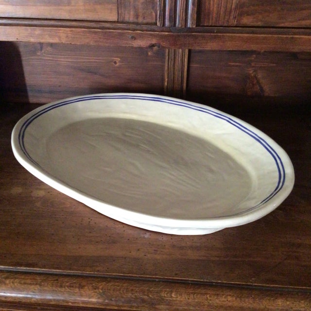 Ceramic Large Agneta Livijn White Platter With Double Blue Lines Around Rim For Sale - Image 7 of 13