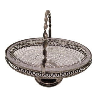 Cake Basket Metal and Crystal Made in England For Sale