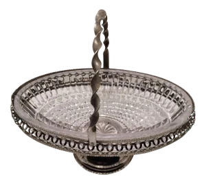 Vintage English Metal and Crystal Cake Candy Basket with twisted handle