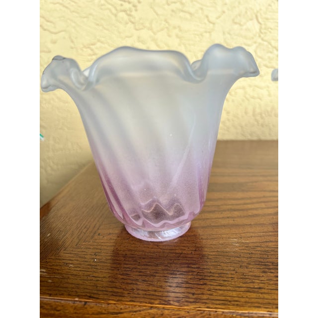 Fenton Art Glass Company Vintage Art Nouveau Style Frosted Pink Satin Glass Tulip Shades - Set of 4 For Sale - Image 4 of 6