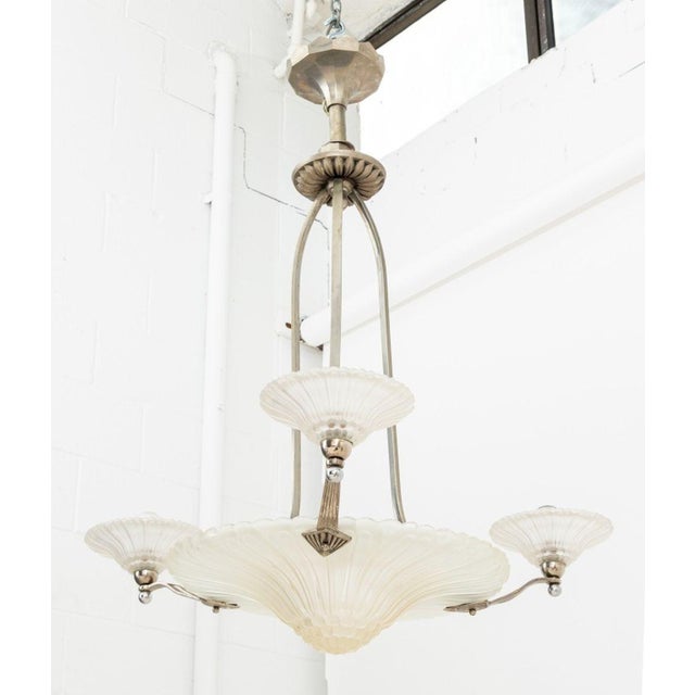 Art Deco Chrome & Glass 3-Light Chandelier For Sale In New York - Image 6 of 6