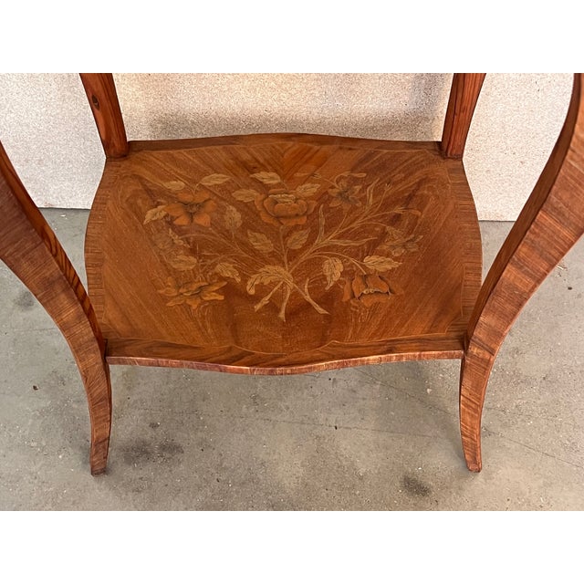 19th Century Style French Louis XV Marquetry Side Table or Nightstands, a Pair For Sale - Image 9 of 10
