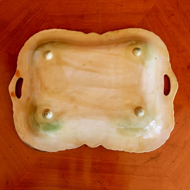 Sunflower and Begonia Leaf English Majolica Serving Dish For Sale - Image 12 of 12