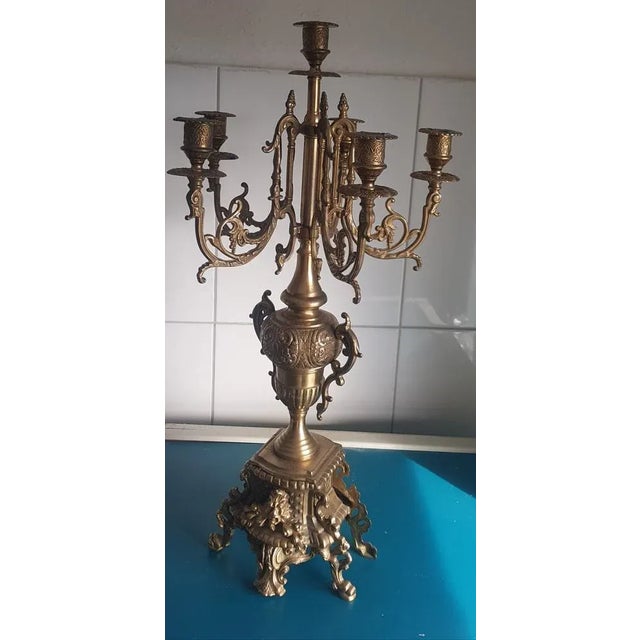 Baroque Six-Armed Candleholder in Brass For Sale - Image 4 of 6