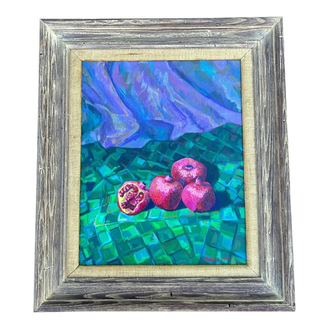 Original Still Life Oil Painting of Pomegranates by British Artist Noelle DeSantis For Sale