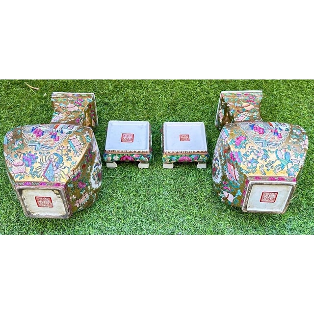 Pair of Antique Chinese Famille Rose Porcelain Vases & Stands For Sale - Image 18 of 18