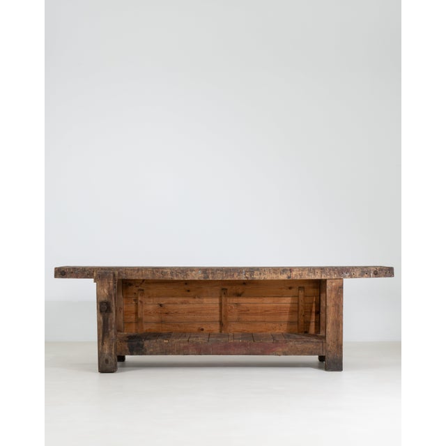 Brown Carpenter's Workbench Table, Antique, Belgium, 20th Century For Sale - Image 8 of 11