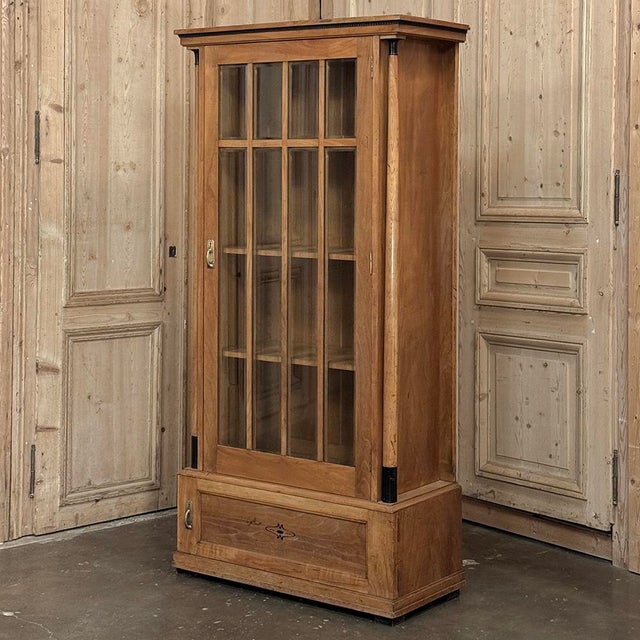 Art Deco Antique Dutch Solid Cherry Wood Neoclassical Display Bookcase ~ Vitrine With Ebonized Trim For Sale - Image 3 of 18
