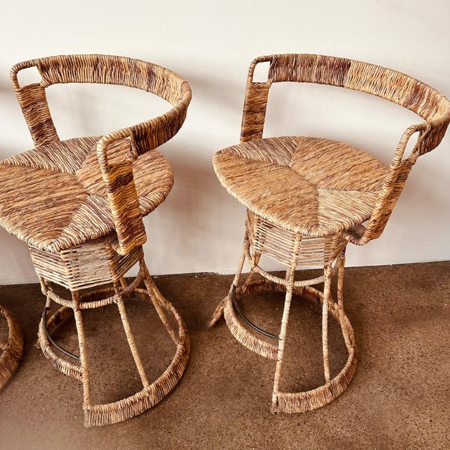 Woven Rush French Bar Stools - Set of 3 For Sale - Image 9 of 12