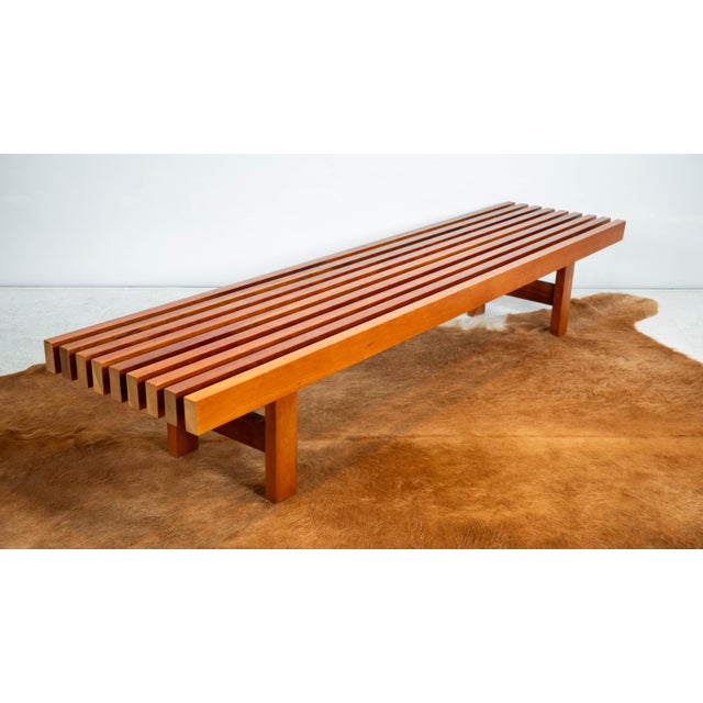 George Nelson Mid Century Charles Webb Cherry Wood Slat Bench, 1990s. For Sale - Image 4 of 17