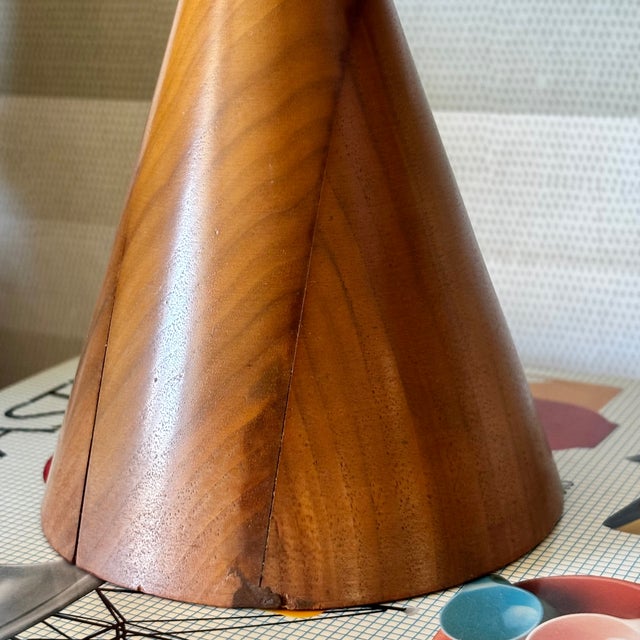 Mid Century Conical Wood and Glass Table Lamps - Set of 2 For Sale - Image 13 of 17