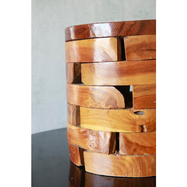 Late 20th Century Late 20th Century Stacked Teak Wood Block Round Pedestal Stool Bench For Sale - Image 5 of 9