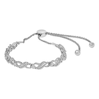 .925 Sterling Silver 1/2 Cttw Diamond Weave and Station Bolo Bracelet For Sale