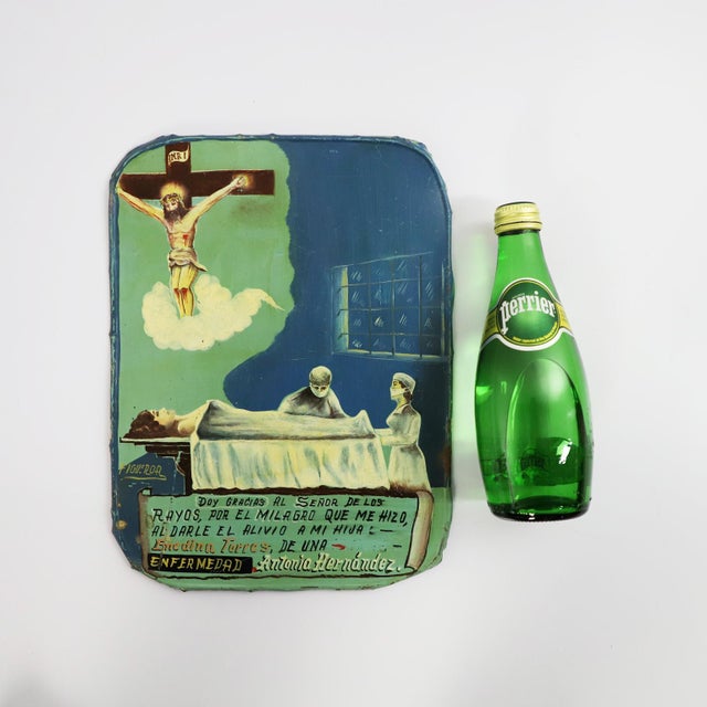 1960s Original Mexican Retablo "Exvotos" Oil on Tin For Sale - Image 4 of 17