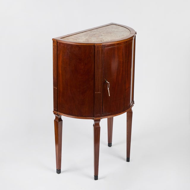 1900s Pair Antique Cherry Wood Demi-Lune Cabinets With Marble Tops For Sale - Image 10 of 12