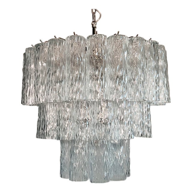 Large Three-Tier Murano Glass Tube Pendant Light from Venini, 1990s For Sale