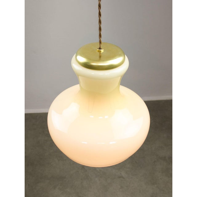 Mid-Century Modern Italian Brass and Yellow Glass Pendant Lamp For Sale - Image 5 of 16