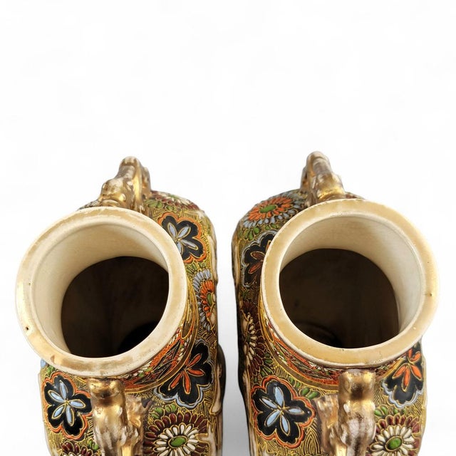 Gold Late-Meiji Satsuma Moon-Flask Vases with Dragon Handles, 1890s, Set of 2 For Sale - Image 8 of 13