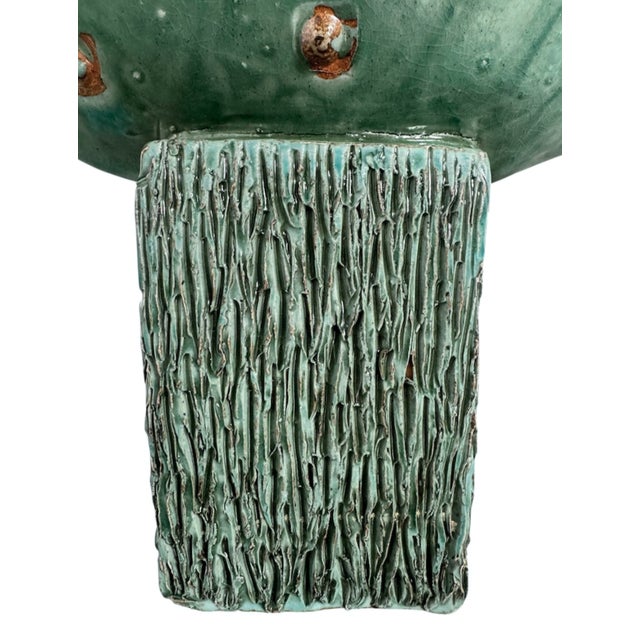 Mid-Century Modern Late 20th Century Seafoam Turquoise Ceramic Vessel on Plinth For Sale - Image 3 of 12