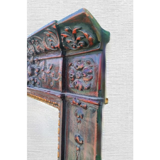 Oxblood Red Vintage Monumental French Estate Pier Style Decorative Dark Faux Wood Finish Wall Floor Mirror For Sale - Image 8 of 11