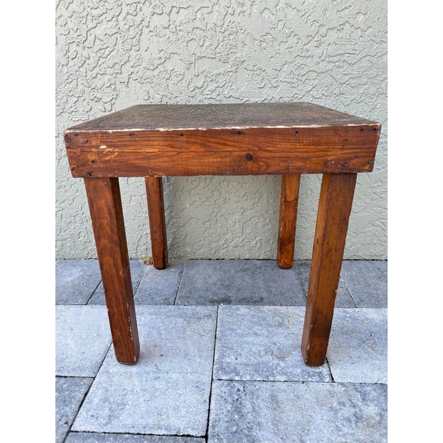 Farmhouse Antique Early 20th Century Handmade Wooden Rustic Farmhouse Style Accent Table/Stool For Sale - Image 3 of 11