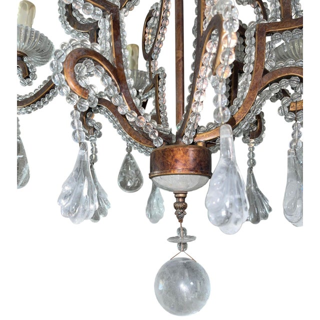 Metal 20th Century French Wrought Iron Rock Crystal Chandelier For Sale - Image 7 of 8